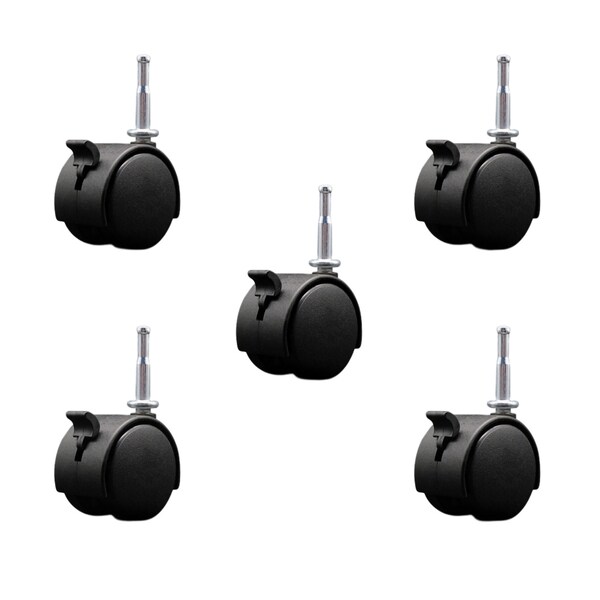 Service Caster 2'' Chair Casters Nylon Twin Wheel with Brakes 5/16'' Grip Neck Stem, 5PK SCC-GN02S50-NYS-B-5 - main
